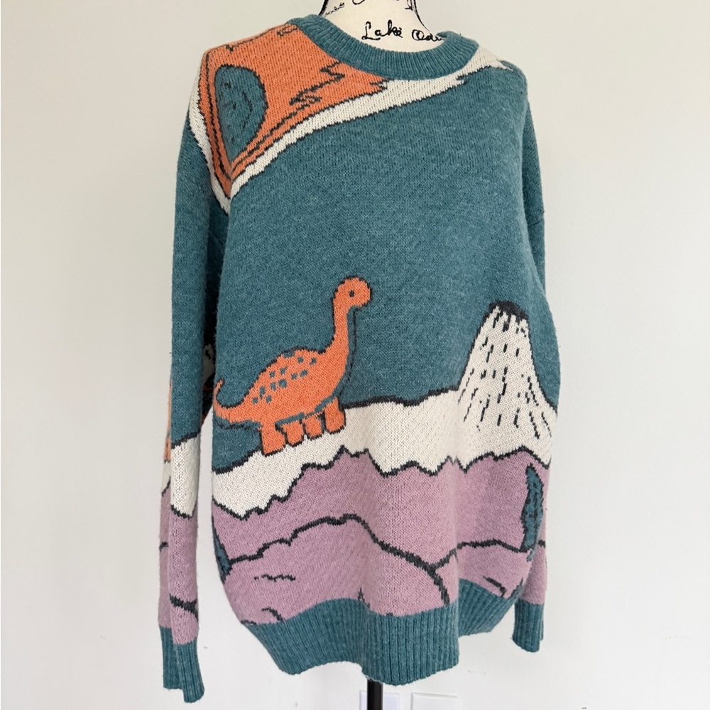 Aelfric Eden Dinosaur Sweater Sz L Dino Triassic Fossils Kawaii Cabin Core - Picture 11 of 16